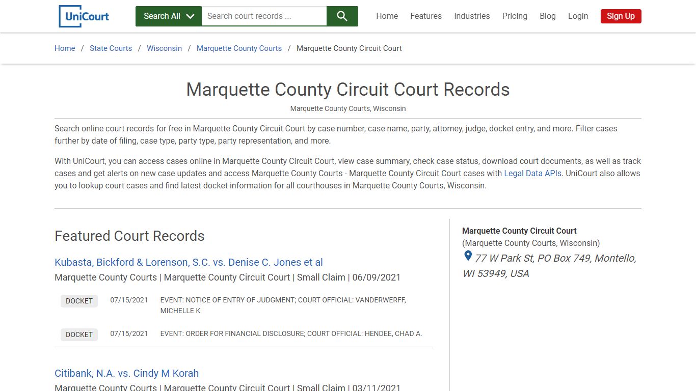 Marquette County Circuit Court Records | Marquette | UniCourt